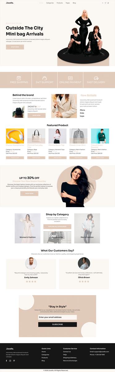 Zavelle – Modern Fashion E-commerce Website Home Page Design